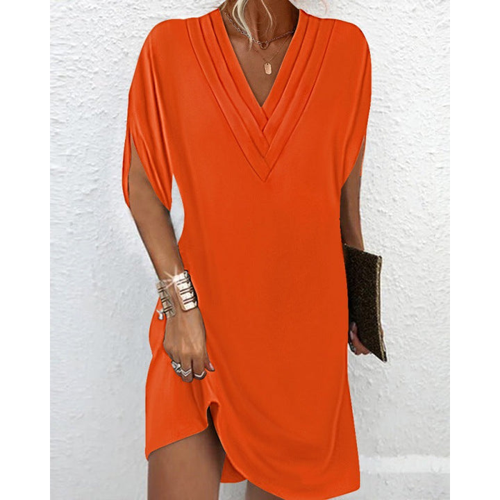 Levoire | Robe à manches chauve-souris décolleté en V Plissé Robe à manches chauve-souris Orange