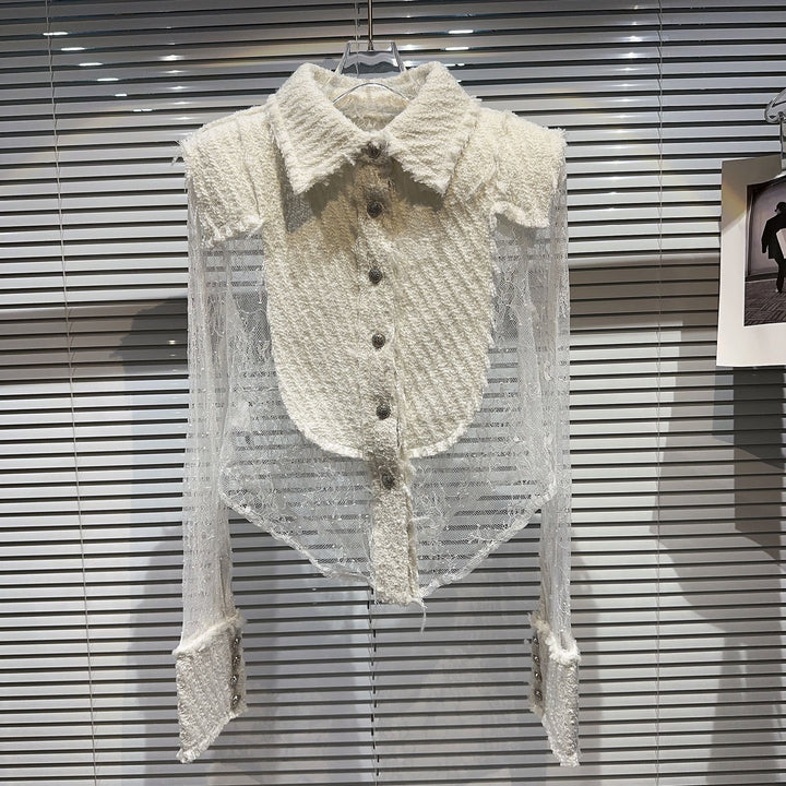 Levoire | Chemise Socialite Avec Détails En Dentelle Pour Une Tenue Élégante Beige Blanc