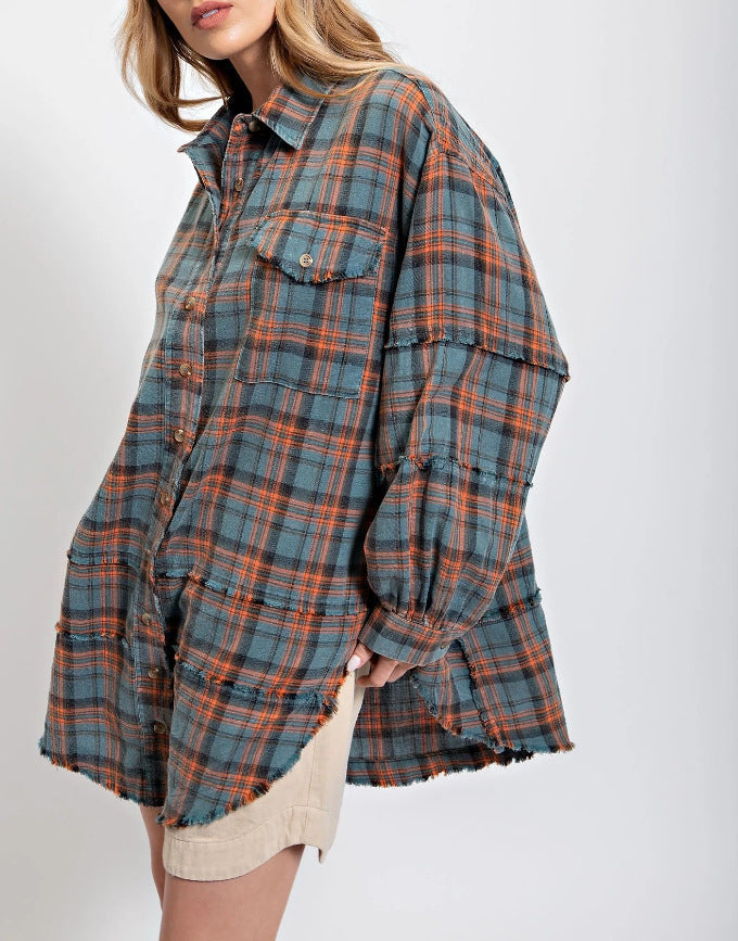 Veste chemise surdimensionnée décontractée pour femmes avec motif à carreaux Levoire