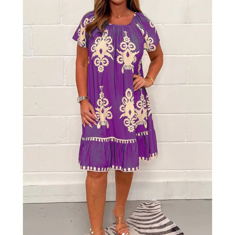 Levoire | Chic Été Fleurie Robe à Manches Courtes Lila