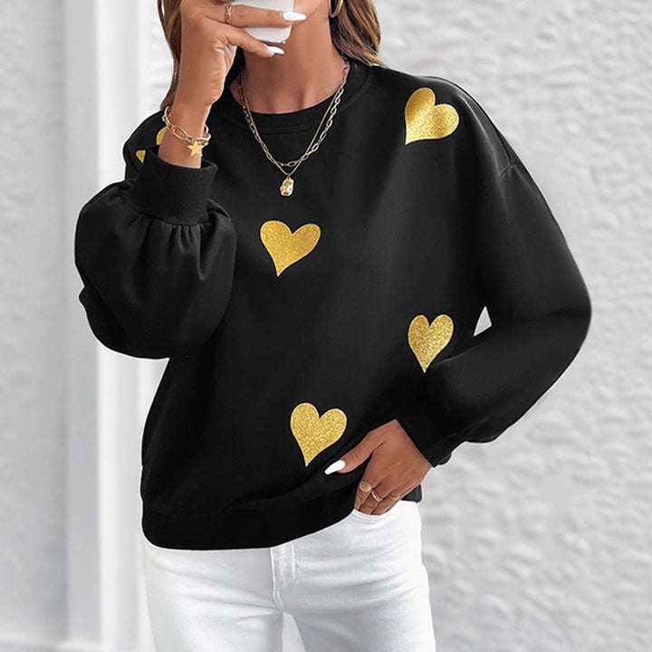 Sweat-shirt féminin à la mode avec impression de cœur doré Levoire