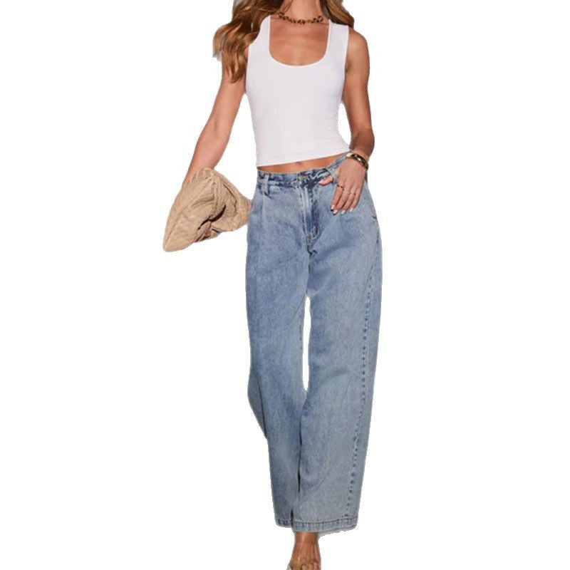 Pantalons en denim larges pour femmes avec taille haute et coupe décontractée Levoire