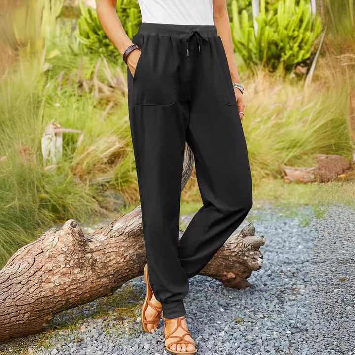 Pantalons en lin décontractés pour femmes avec taille ajustable et poches pratiques Levoire