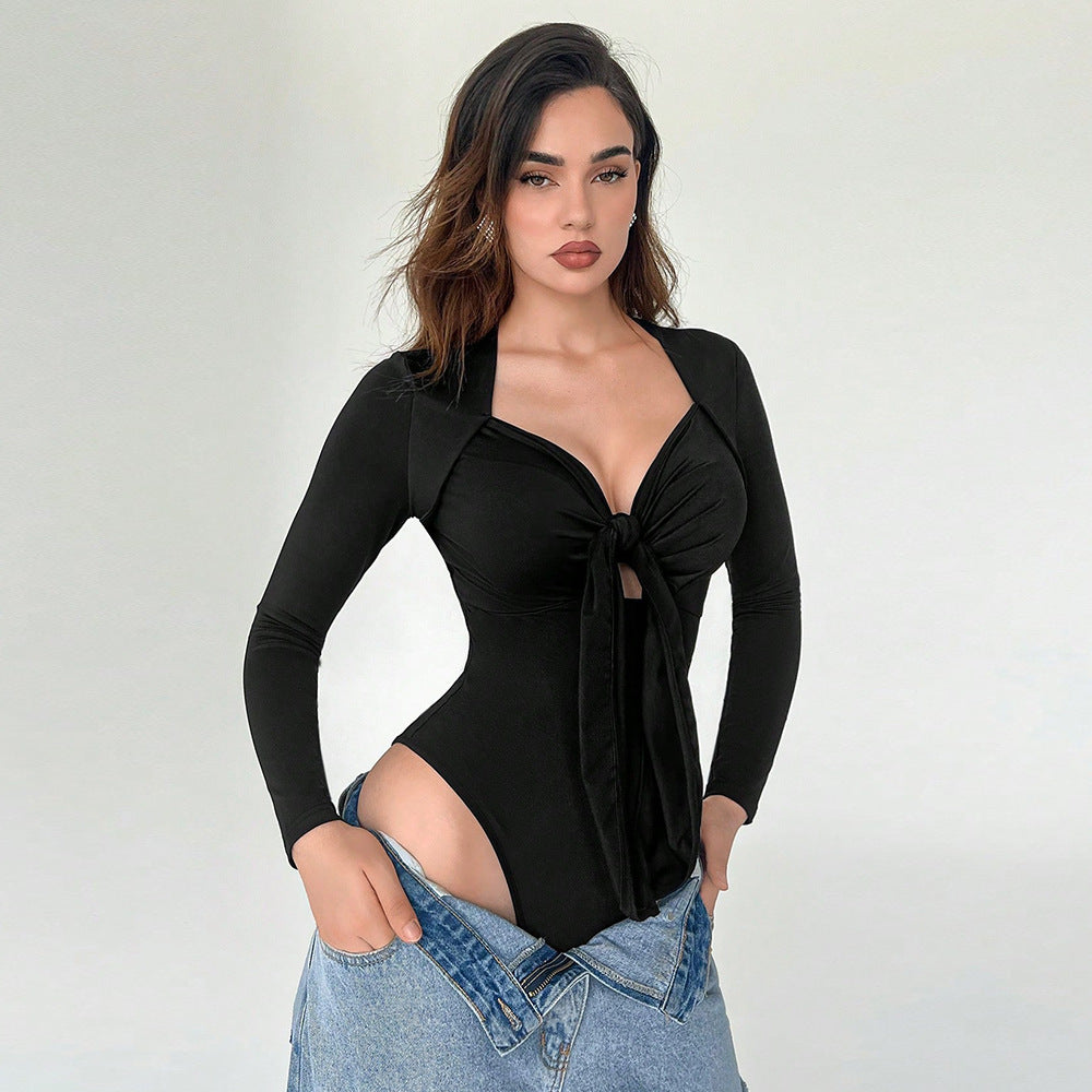 Body élégant femme avec détail noué et décolleté en V profond Levoire
