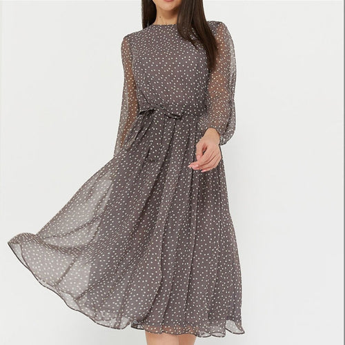 Robe en chiffon pour femme avec manches transparentes et ceinture ajustée Levoire