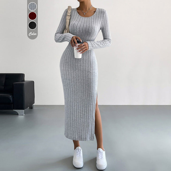 Robe maxi en maille pour femme avec manches longues et fente latérale Levoire