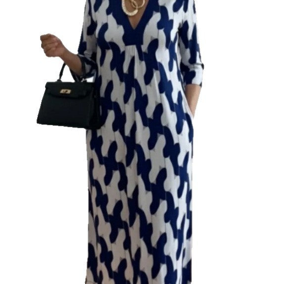 Robe maxi décontractée pour femmes avec un élégant col en V et des poches latérales pratiques Levoire