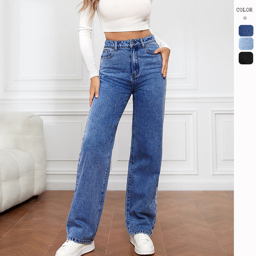 Jeans femme taille haute à coupe large avec look décontracté et poches classiques Levoire