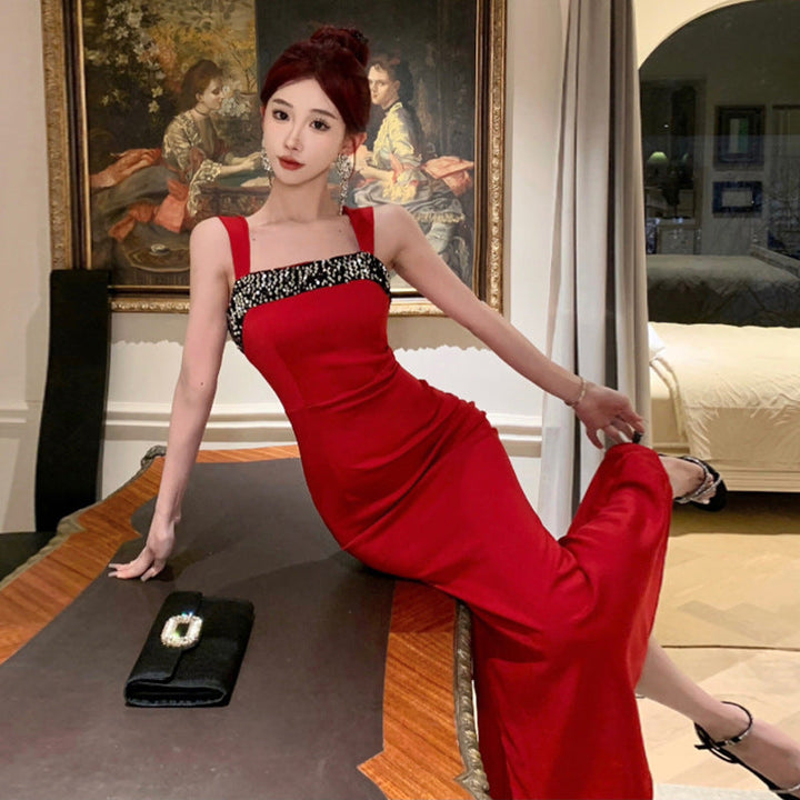 Levoire | Imprimé à pois Paillettes Taille carrée Robe à bretelles
