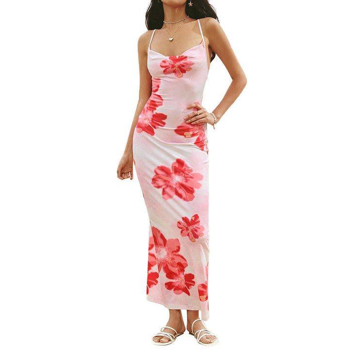 Robe maxi femme avec design floral et bretelles spaghetti ajustables Levoire