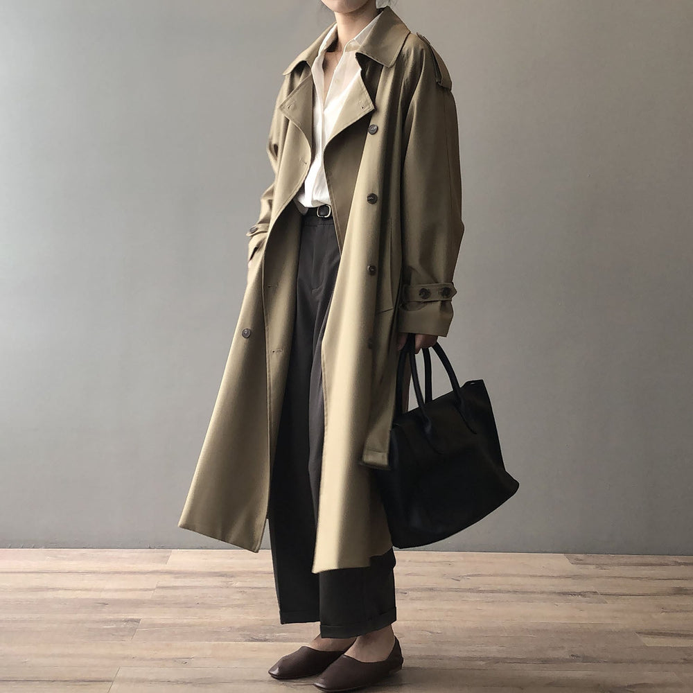 Levoire | Trench Long Décontracté Pour Femmes Avec Ceinture Plissée