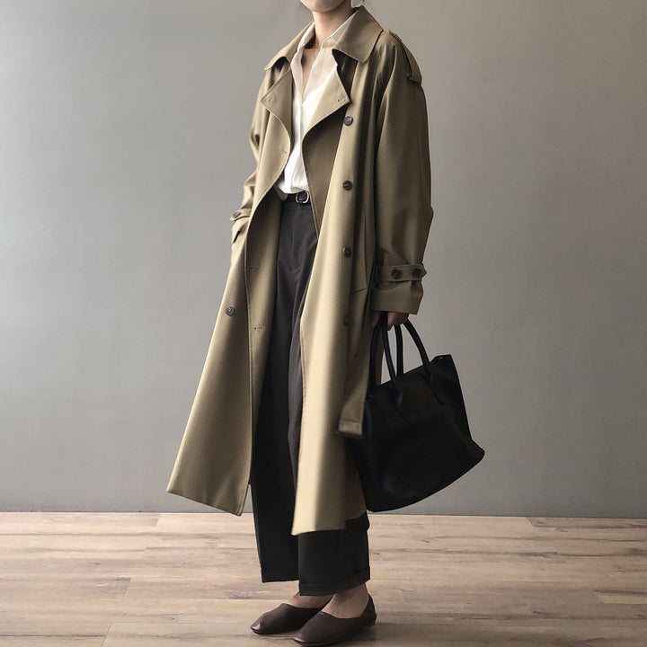 Levoire | Trench Long Décontracté Pour Femmes Avec Ceinture Plissée