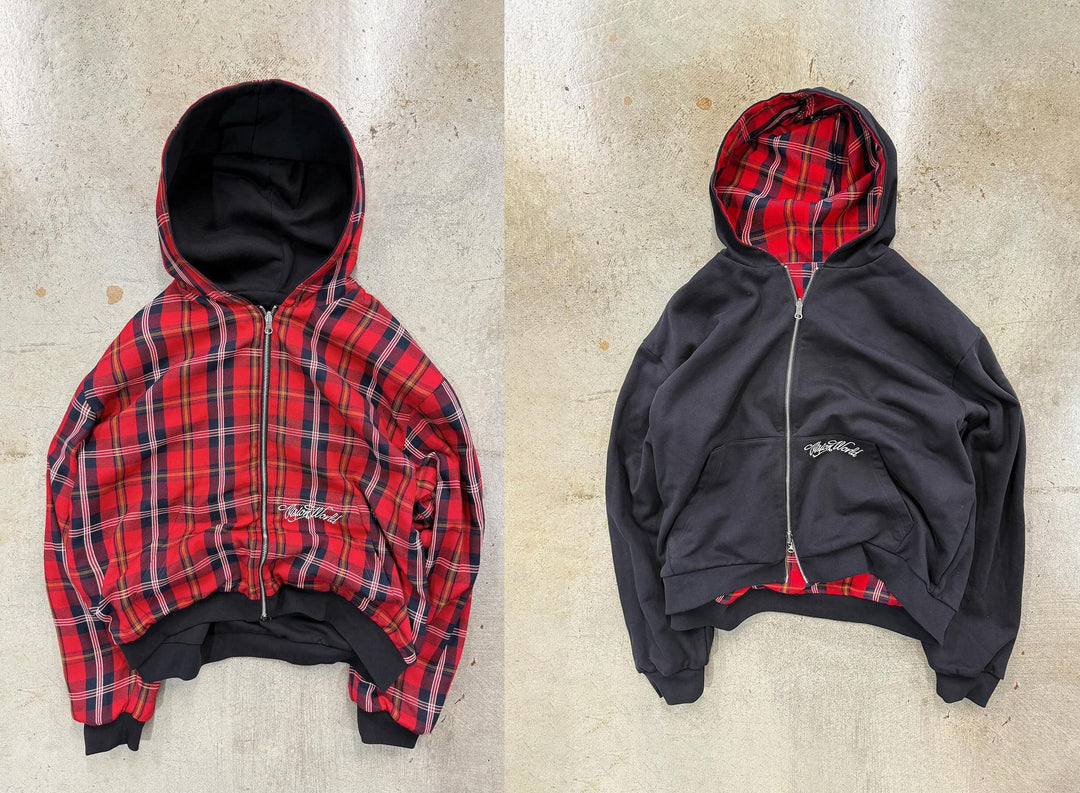 Veste à capuche à motif à carreaux décontractée pour femmes avec double zip Levoire