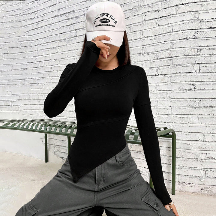 Chemise à manches longues ajustée pour femmes avec design asymétrique et coupe tendance Levoire