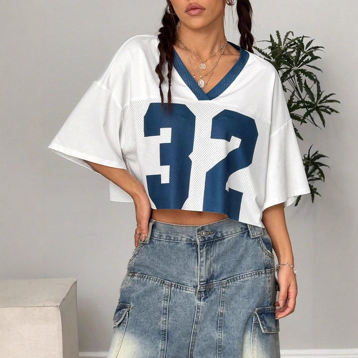 T-shirt de sport pour femme à coupe ample avec décolleté en V et mesh tout autour Levoire
