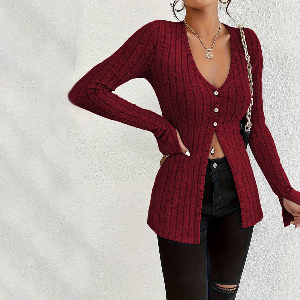 Cardigan pour femme à manches longues avec texture à côtes fines et détails de boutons élégants Levoire