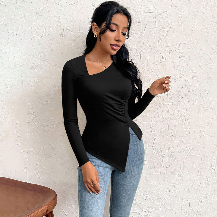 Chemise à manches longues pour femmes avec coupe asymétrique et fronces à la mode Levoire