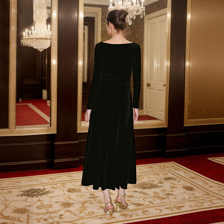 Robe maxi élégante pour femme avec encolure drapée flatteuse et manches longues Levoire