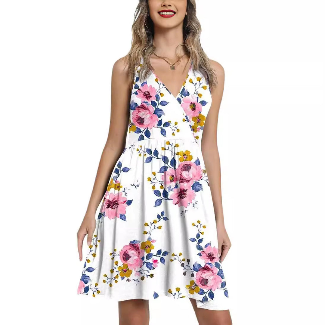 Robes florales pour femmes avec une silhouette en A et un décolleté en V Levoire