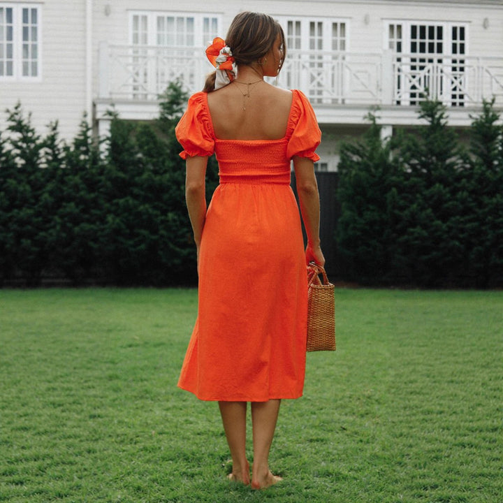 Robe midi femme avec manches bouffantes et fente latérale Levoire