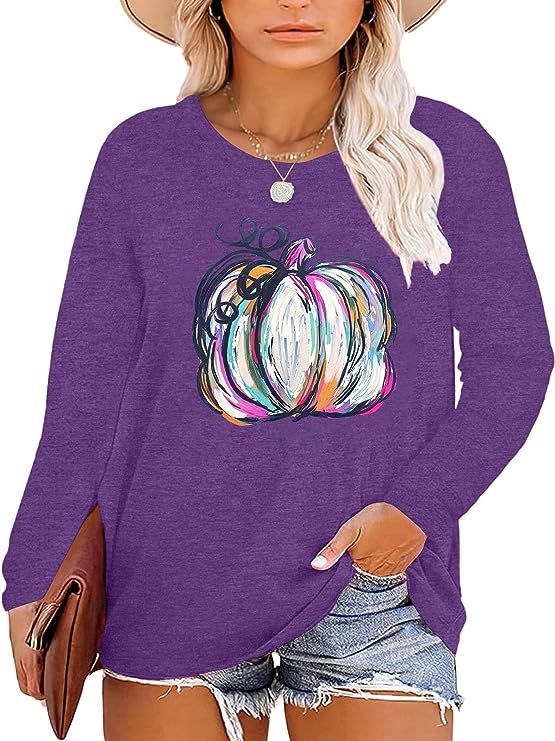 Chemise à manches longues pour femmes avec motif de citrouille d'automne Levoire