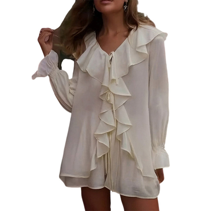 Blouse élégante pour femmes avec détails en volants et liens Levoire