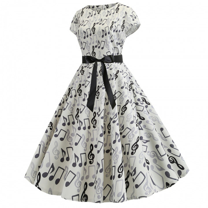 Robe Rockabilly pour femmes avec motif musical et design ajusté Levoire