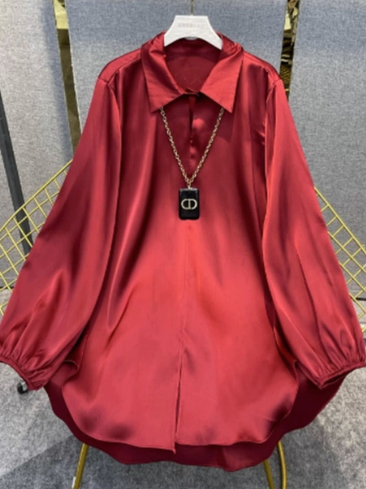 Levoire | Chemise en soie Printemps Nouvelle Chemise en soie décontractée Rot