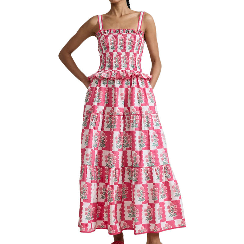 Robe maxi pour femmes avec des détails volantés et des motifs floraux Levoire