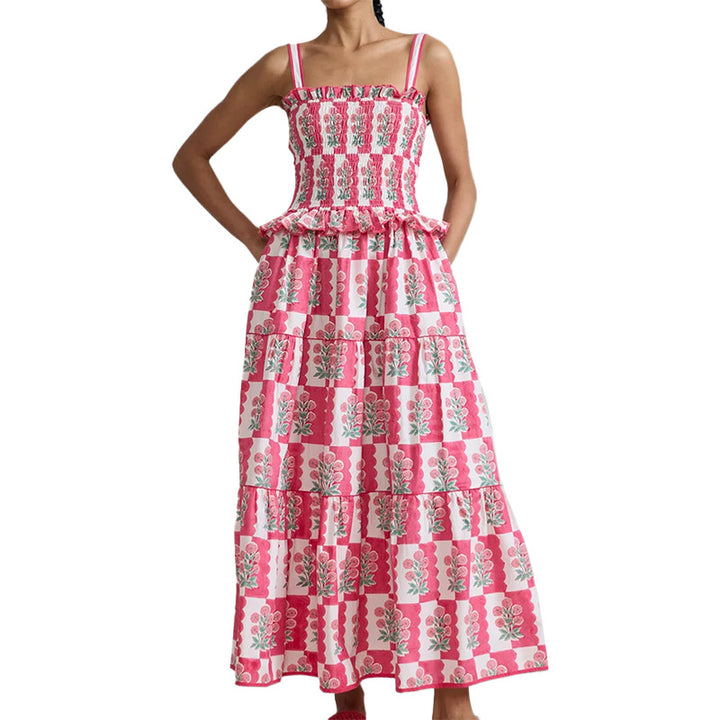 Robe maxi pour femmes avec des détails volantés et des motifs floraux Levoire