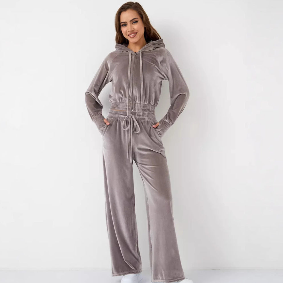 Levoire | Confortable Hopeafox-Velours-Hoodie-Couleur-Pantalon-Set