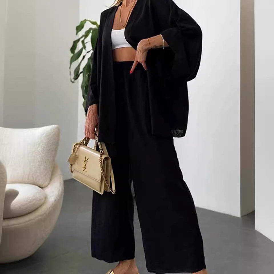 Ensemble de détente décontracté pour femmes avec des manches larges et une taille élastique Levoire