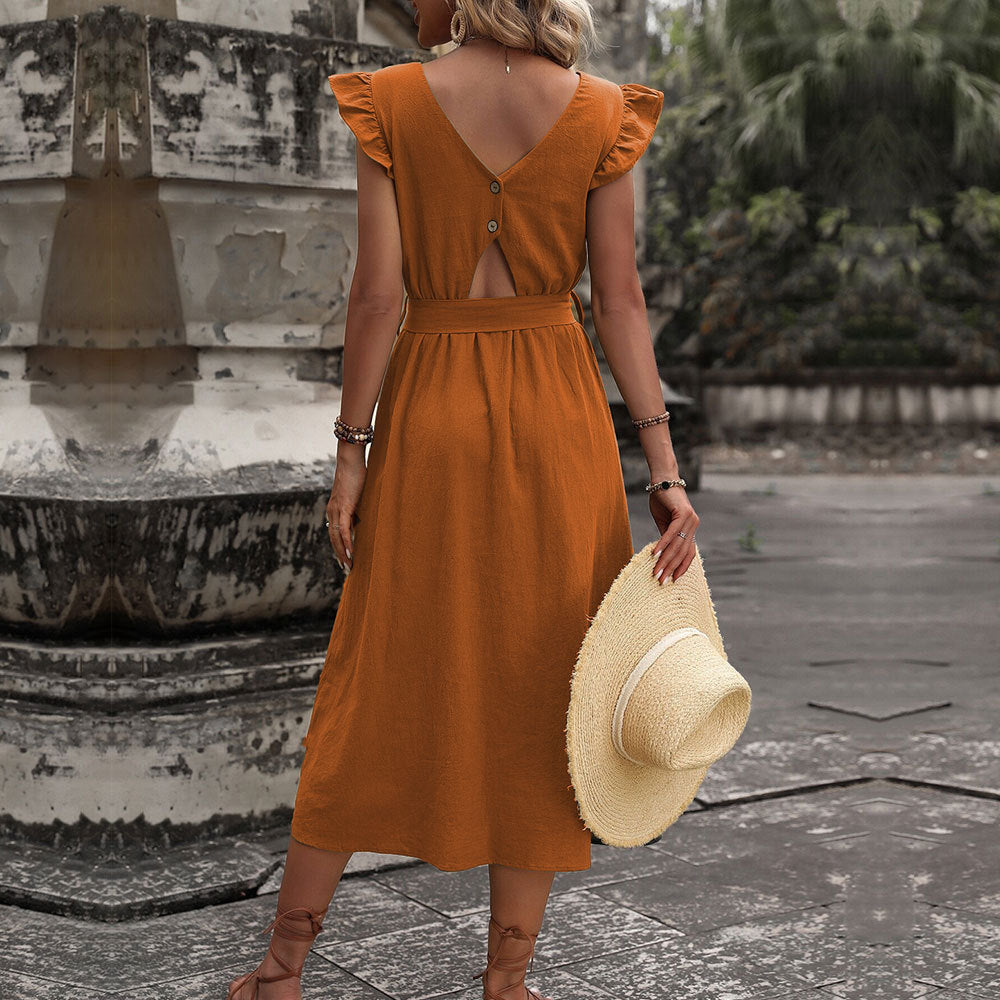 Robe maxi femme avec décolleté en V et ceinture à la taille Levoire