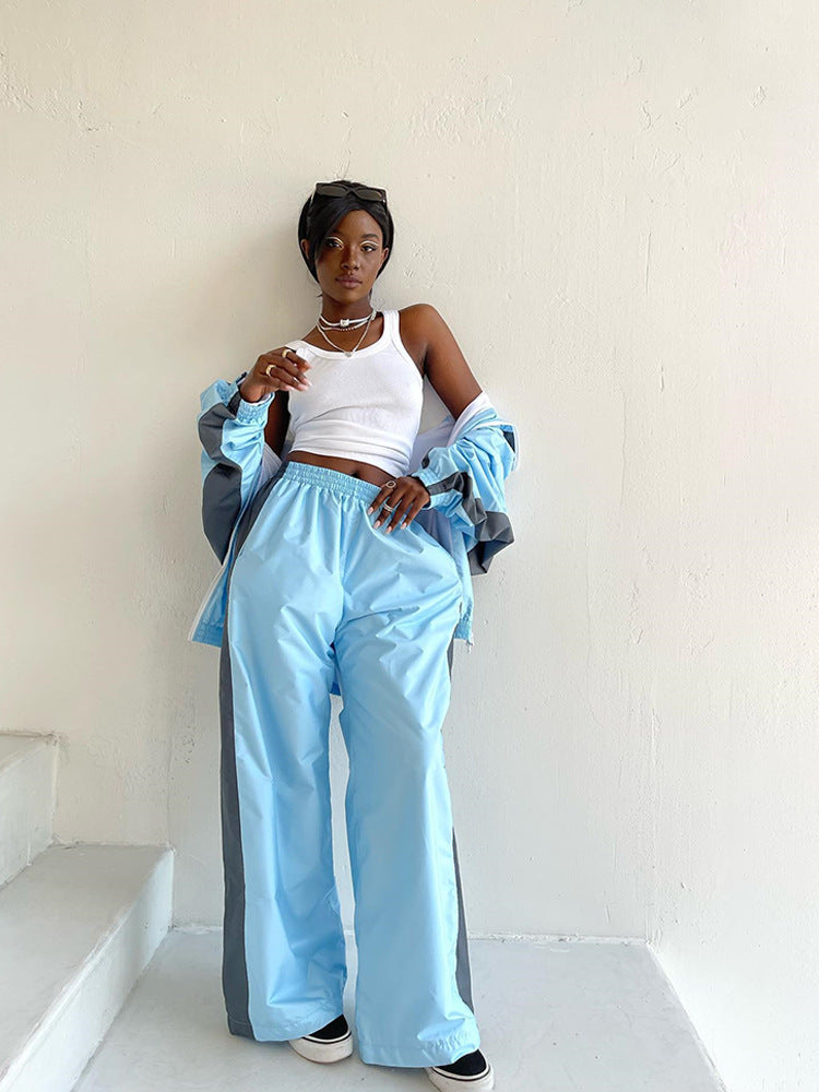 Levoire | Trendik Contraste Veste Tricot Chemise Pantalon Survêtement Bleu ciel