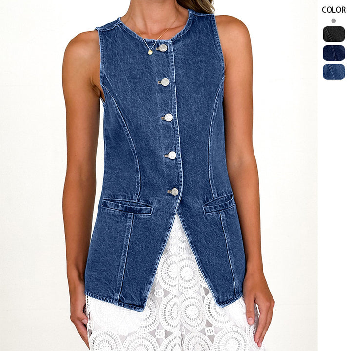 Gilet en denim pour femmes avec coupe ajustée et détails boutonnés Levoire