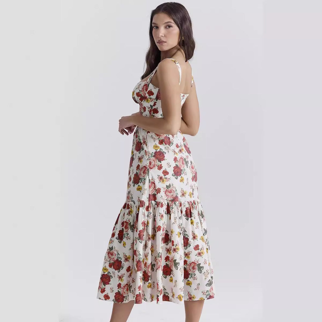 Robe Maxi Femme avec Design Floral et Poches Latérales Levoire