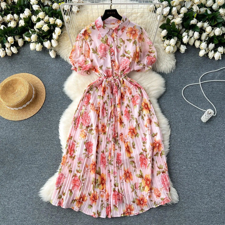 Levoire | Robe rétro française avec des rubans Rosa Taille libre