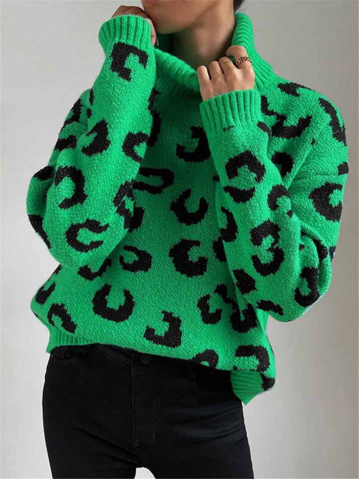 Levoire | Pull Vert Élégant Avec Motif Léopard M