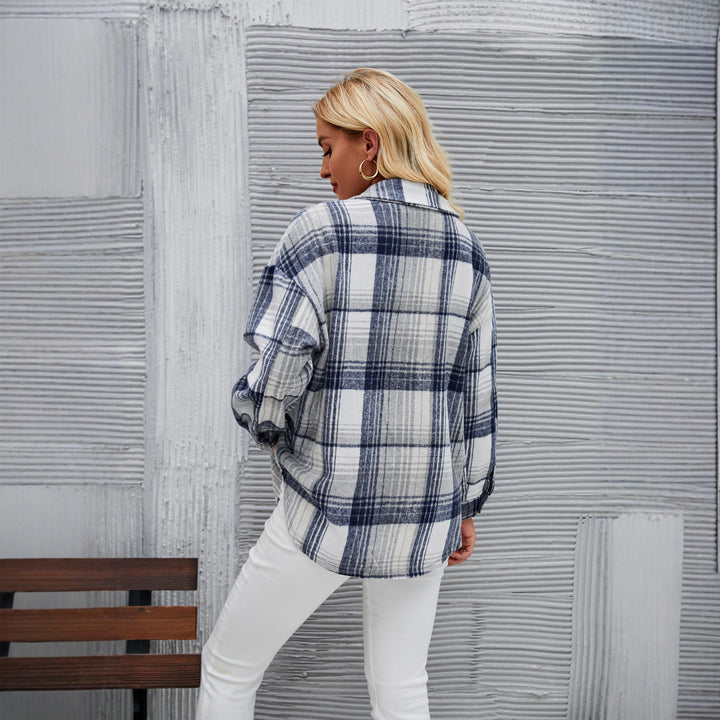 Blouse Carreauté Décontractée Femme en Flanelle Douce avec Patte de Boutonnage Levoire