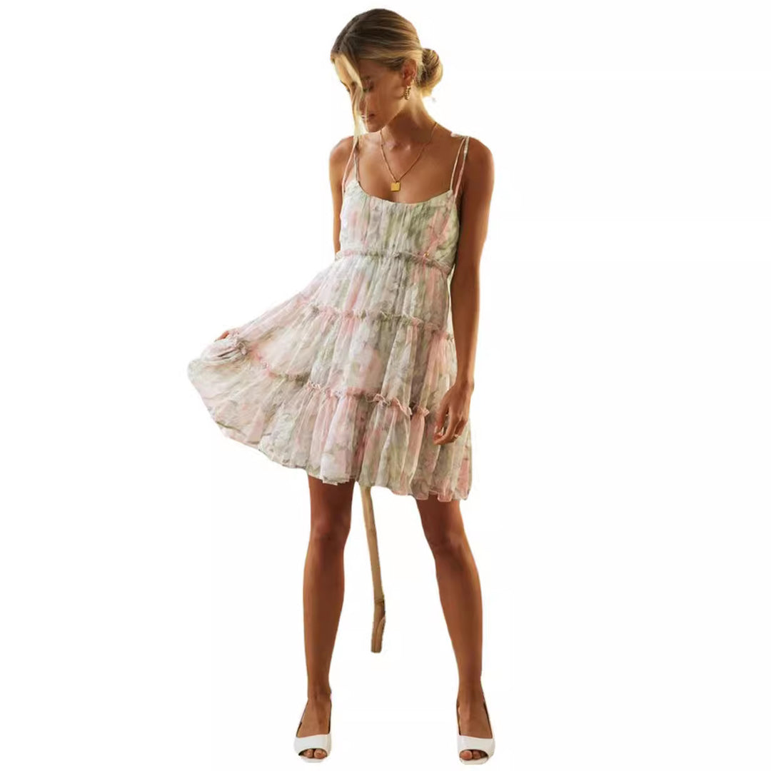 Robe d'été aérienne pour femmes avec de délicates volants et des bretelles spaghetti Levoire