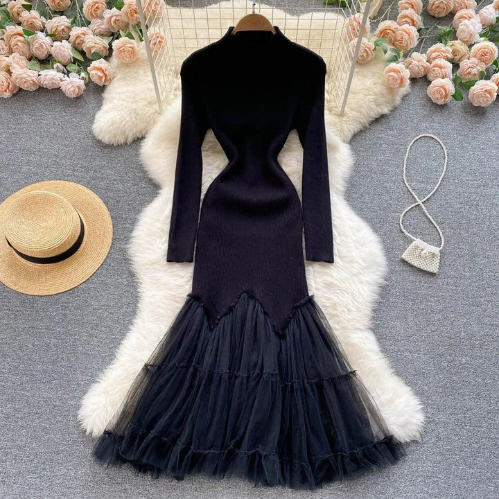 Levoire | Robe tricotée pour femmes avec motif de poisson Noir