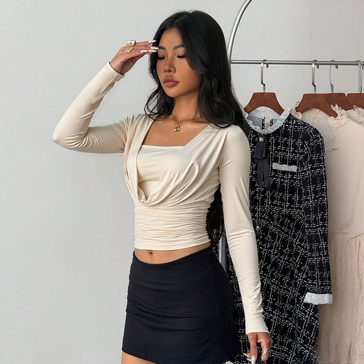 Chemise ajustée à manches longues pour femmes avec design enroulé et élégant col en V Levoire