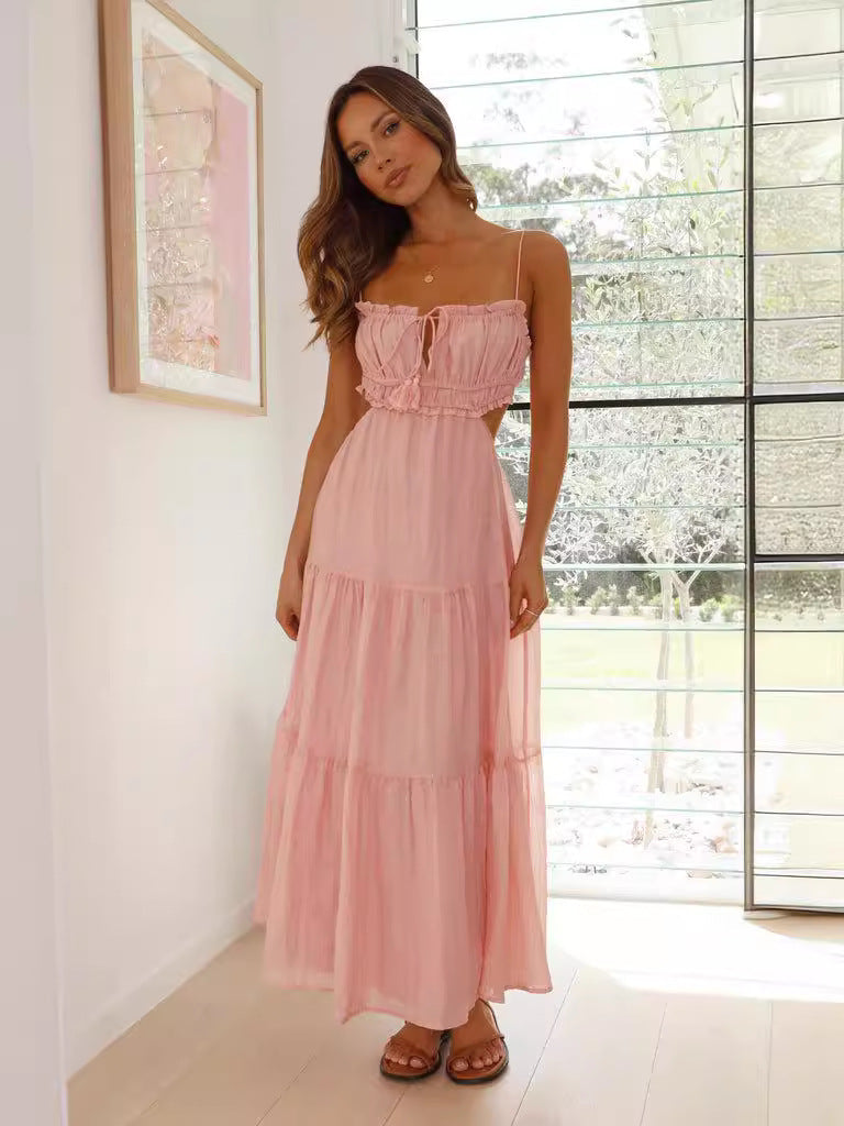 Robe maxi hamac pour femmes avec volants et accents en dentelle Levoire