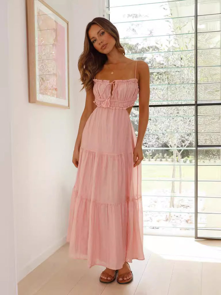 Robe maxi hamac pour femmes avec volants et accents en dentelle Levoire