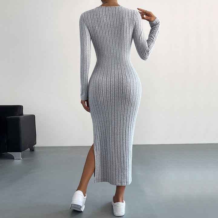 Robe maxi en maille pour femme avec manches longues et fente latérale Levoire