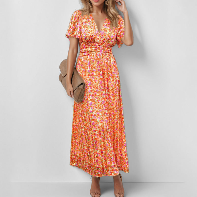 Robe maxi fluide pour femme avec design floral et décolleté en V Levoire