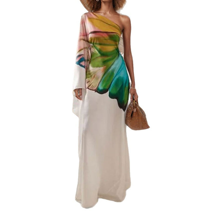 Robe maxi pour femme avec design asymétrique et dégradé de couleurs artistique Levoire