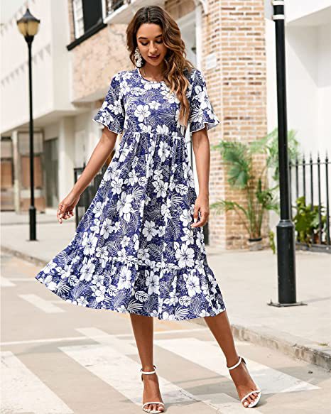 Robe midi pour femmes avec motif floral et ourlet à volants Levoire