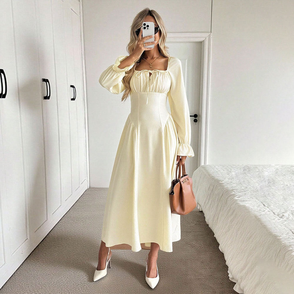 Robe maxi élégante pour femmes avec cordon sophistiqué et manches bouffantes Levoire