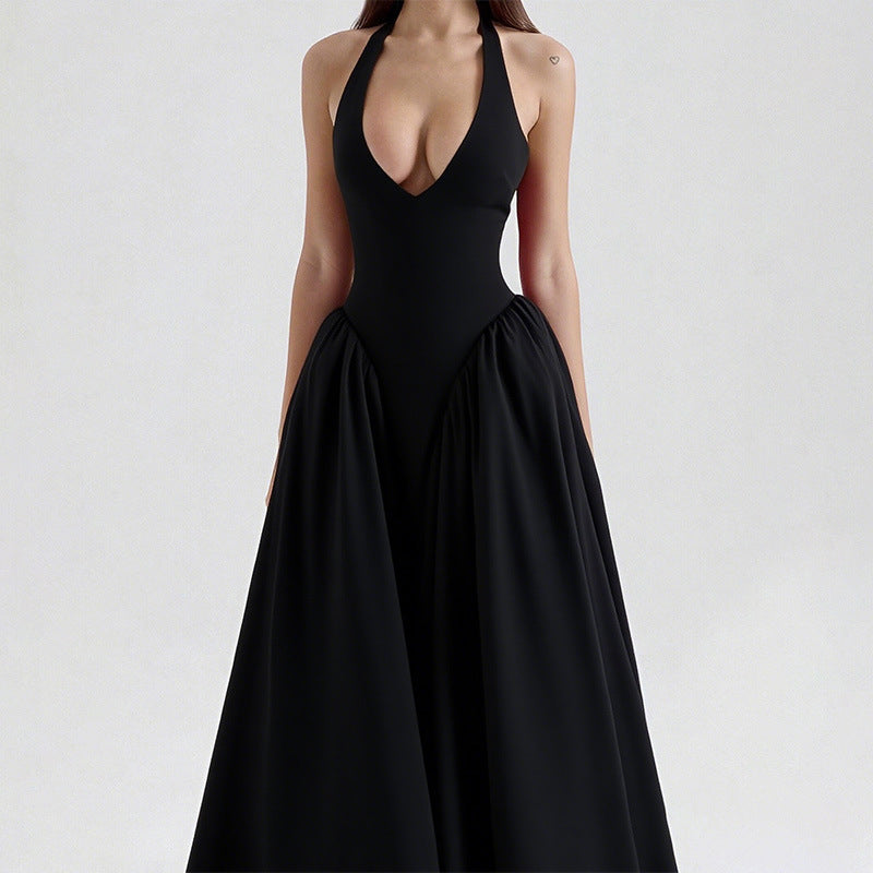 Robe Maxi Élégante pour Femmes avec Décolleté en V Profond et Jupe Flottante Levoire